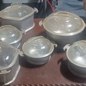 Gray Aluminum Cookware Set with Clear Glass Lids - Multi-Piece Kitchen Pots